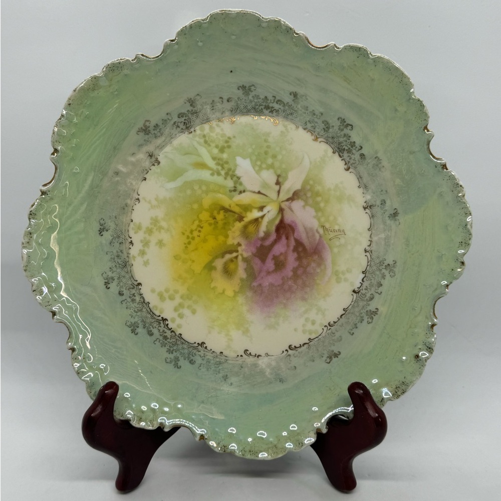 Rosenthal Plate Orchids Monbijou Bavaria Signed Die Cut Edge Lustreware